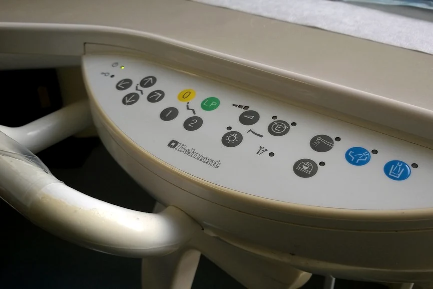 Close view of a dental chair control panel